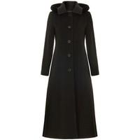 De La Creme Black Single Breasted Detachable Fur Hood Wool Winter Trench Win women\'s Trench Coat in black
