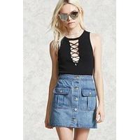 Denim Button-Front Skirt