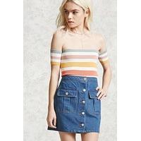 Denim Button-Front Skirt