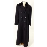 Debenhams Nuage Size 12 Faux Fur Collar Black Wool Cashmere Blend Full Length Coat