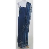 Debenhams: Size 12: Blue & taupe evening dress and scarf