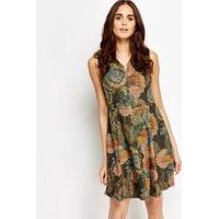 Detailed Front Mix Print Skater Dress