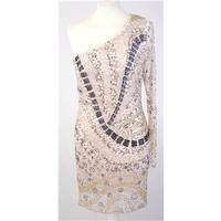 Debranded - Size 10 - Buff - Beaded & sequined Asymmetric Mini Dress