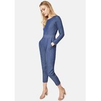 Denim Long Cuff Slit Sleeved Jumpsuit