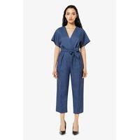 Denim Cross Over Tie Front Jumpsuit
