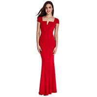 Deep Neckline Short Sleeved Maxi Dress - Red