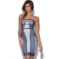 Denim Effect Bandeau Bandage Dress