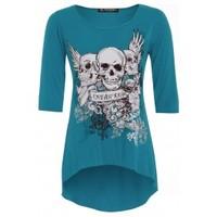 Deena Skull Print Dip Hem HiLo Top