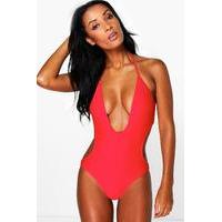 deep plunge swimsuit red