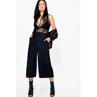 deep waistband wide leg woven culottes black