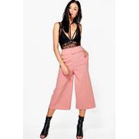 deep waistband wide leg woven culottes rose