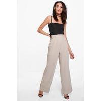 Deep Cuff Woven Tailored Wide Leg Trousers - stone