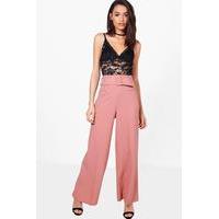 Deep Waistband Wide Leg Woven Trousers - rose