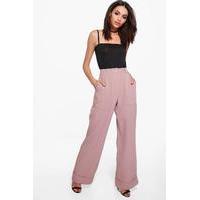 Deep Cuff Woven Tailored Wide Leg Trousers - blush