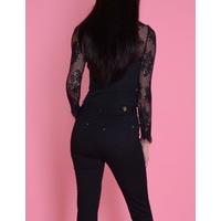 DEVON - Black Fitted Top with Eyelash Lace Sleeves