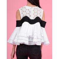 DELTA - Monochrome Cold-shoulder Ruffle Top