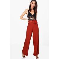 deep waistband wide leg woven trousers copper