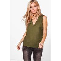 deep v neck sleeveless tank khaki