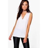 Deep V Neck Sleeveless Tank - white