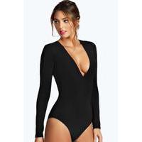 Deep Plunge Neck Bodysuit - black