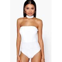 Detachable Choker Bandeau Bodysuit - ivory