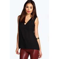 Deep V Neck Sleeveless Tank - black