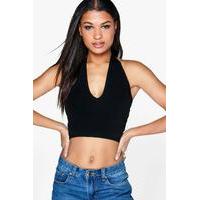 Deep Plunge Neck Crop Top - black