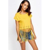 Detailed Hem Tassel Crop Top