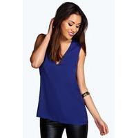 Deep V Neck Sleeveless Tank - cobalt