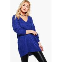 Deep V Oversized Jumper - blue