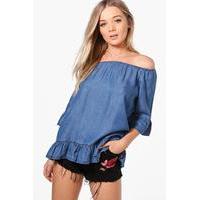 Denim Look Smock Style Top - blue