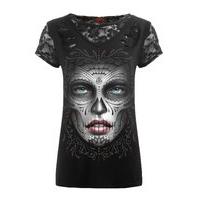 Death Mask 2 In 1 Ripped Lace Top - Size: L