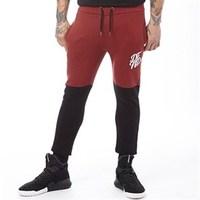 DFND London Mens Dunner Cut And Sew Skinny Fit Joggers Black/Burgundy