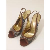 D&G Size 5.5 Denim Sling Back Party Heels With Crystal Effect Embellishment (EU 38.5)