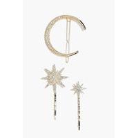 Diamante Moon & Stars Hair Grips 3pk - gold