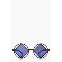 Diamond Cut Out Round Fashion Glasses - blue