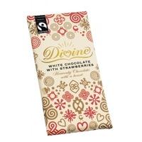divine chocolate fair trade white chocolate with strawberries 100g