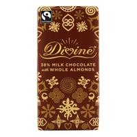divine chocolate fair trade 38 milk chocolate with whole almonds 100g