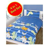 Dinosaurs Blue 4 in 1 Junior Bedding Bundle (Duvet + Pillow + Covers)