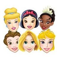 Disney Princess Snow White, Cinderella, Belle, Tiana, Rapunzel, Aurora Masks (6 Pack)