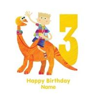 dino 3 childrens birthday card