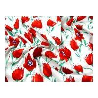 Directional Floral Print Cotton Poplin Dress Fabric Red & White