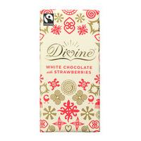 divine white chocolate bar with strawberries 100g