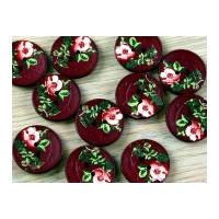 Dill Round Vintage Syle Floral Print 2 Hole Buttons Wine