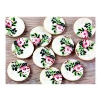 dill round vintage syle floral print 2 hole buttons cream