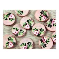 Dill Round Vintage Syle Floral Print 2 Hole Buttons Pink