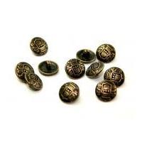 Dill Round Metal Faux Crest Buttons Antique Gold