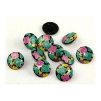 Dill Floral Patterned Round Shank Buttons 19mm Black/Multi