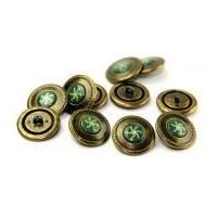 Dill Round Metal Vintage Style Buttons Antique Gold/Green
