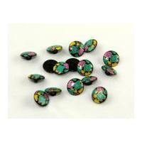 Dill Floral Patterned Round Shank Buttons 15mm Black/Multi